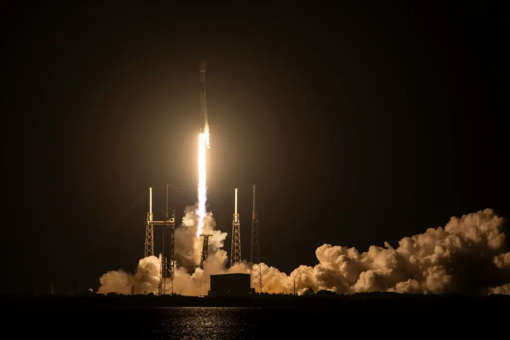 A SpaceX Falcon 9 rocket launches on the NROL-95 mission...