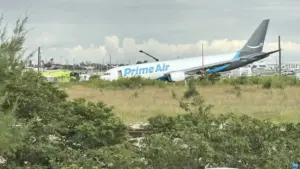Amazon cargo plane crashes off Miami airport runway, catches fire