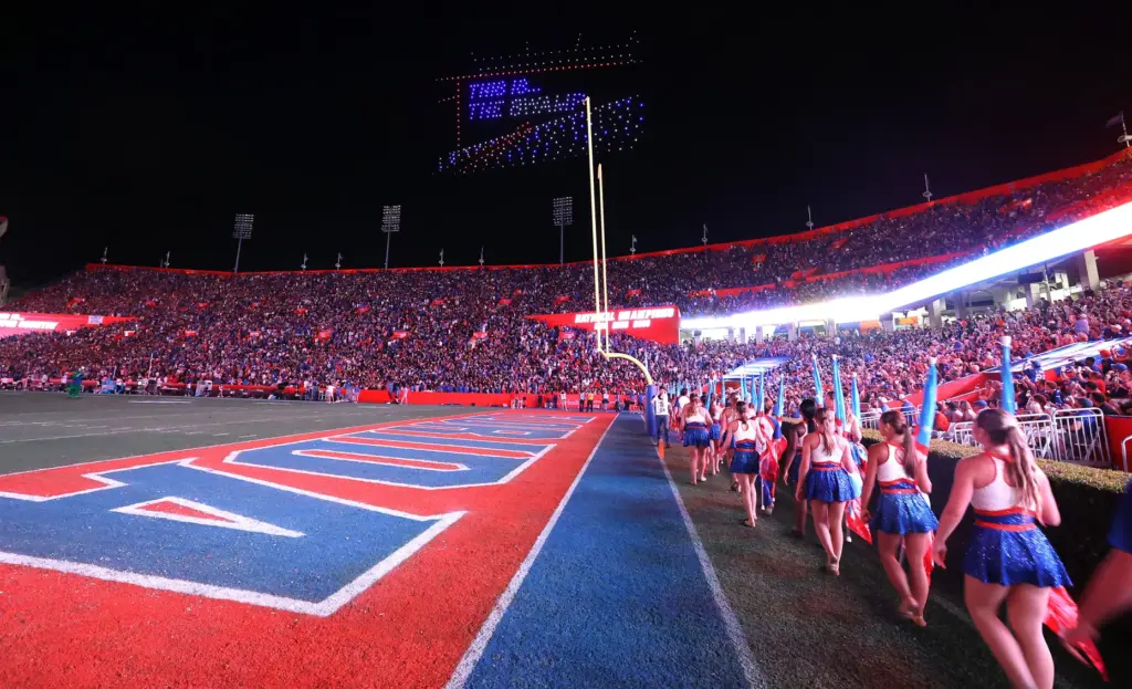 A drone show displays images during the Florida Atlantic University...