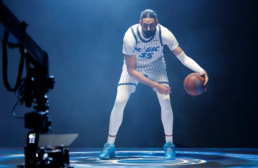 Orlando Magic Center-Forward Goga Bitadze is filmed during the teamââs...