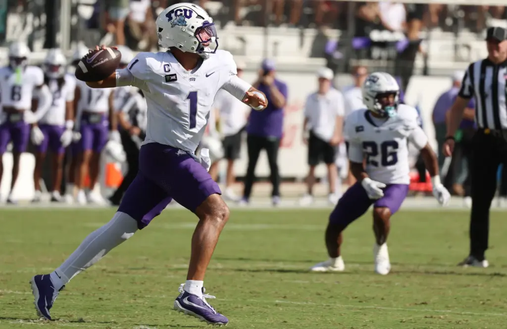 TCU quarterback Jaden Crain (1) throws during the TCU at...