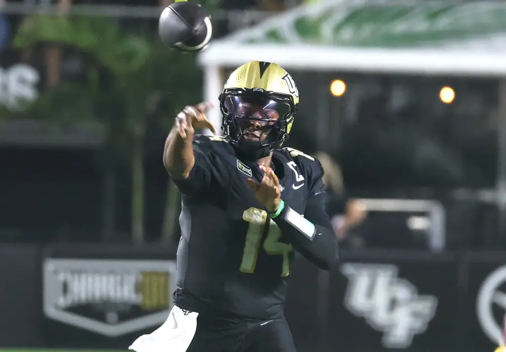 UCF quarterback Alonza Barnett III throws during the Bethune-Cookman at...