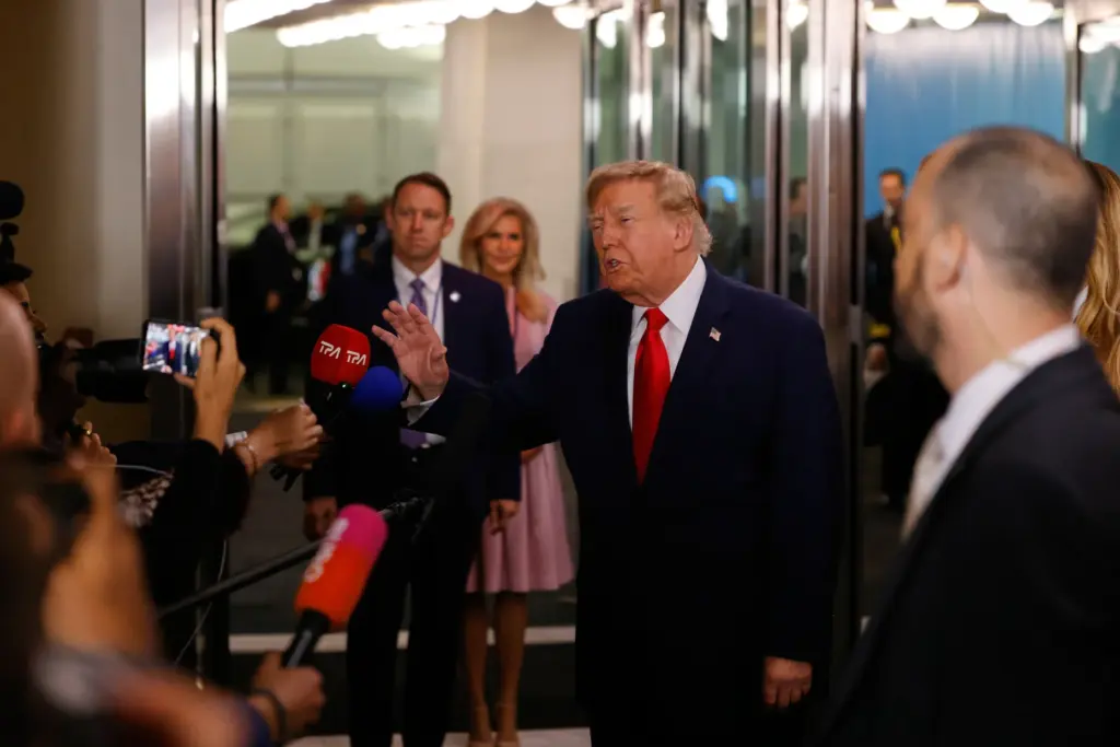 President Donald Trump speaks to the media.