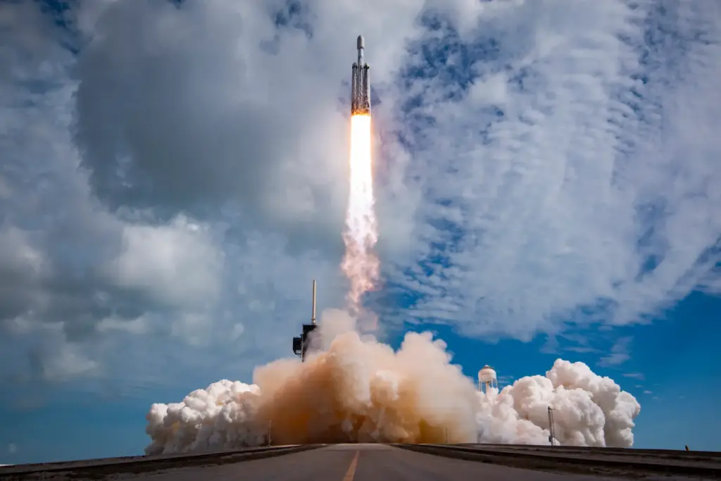 A SpaceX Falcon Heavy rocket on the ViaSat-3 F3 mission...