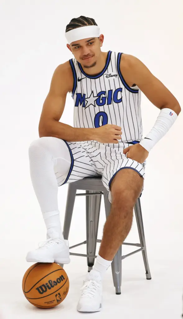Orlando Magic Guard Anthony Black (0) poses for photos during...