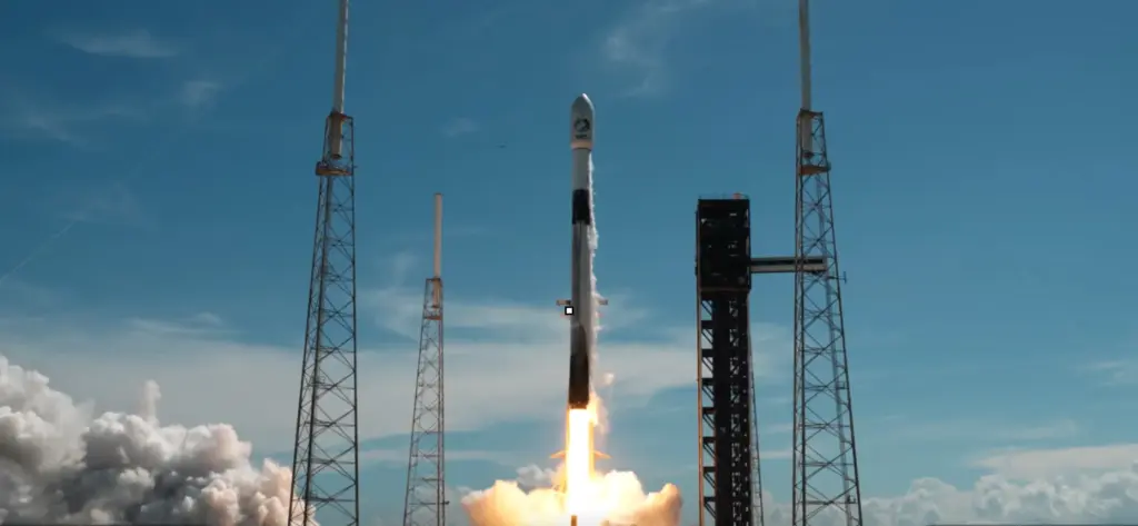 A SpaceX Falcon 9 launches on the mPOWER-F mission with...