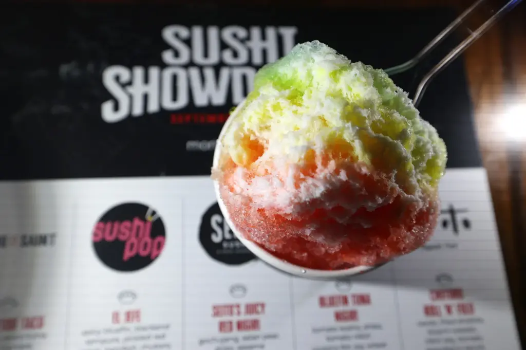 A shaved ice dessert dish is pictured during the Sushi...