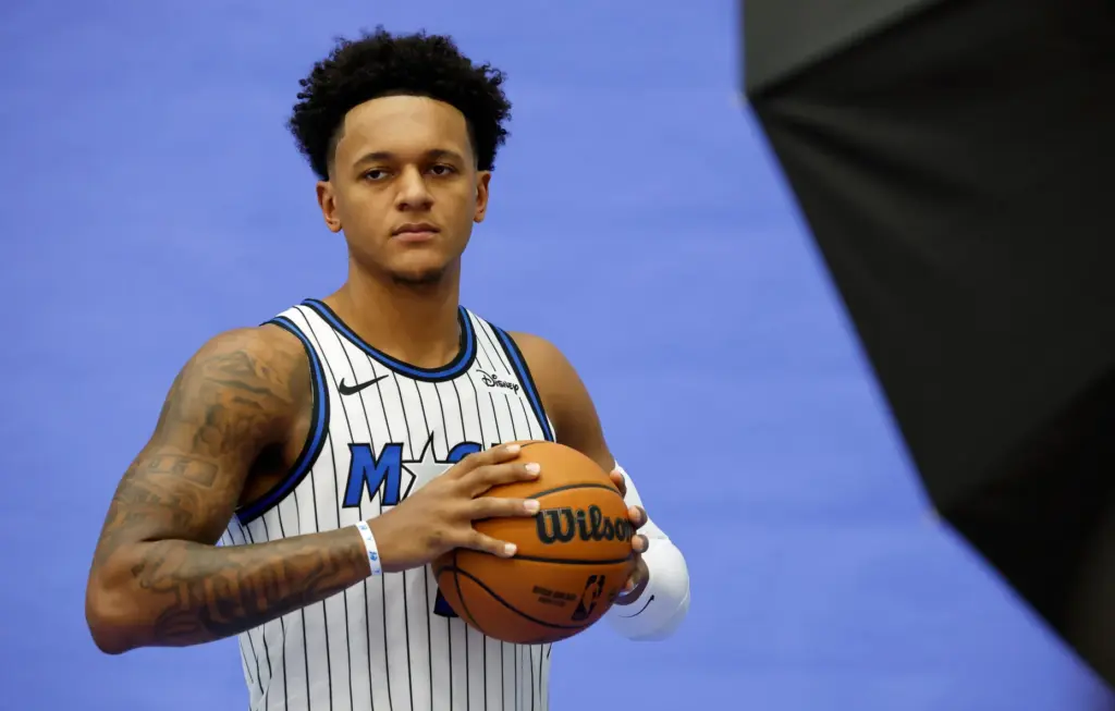 Orlando Magic Forward Paolo Banchero (5) poses for photos during...