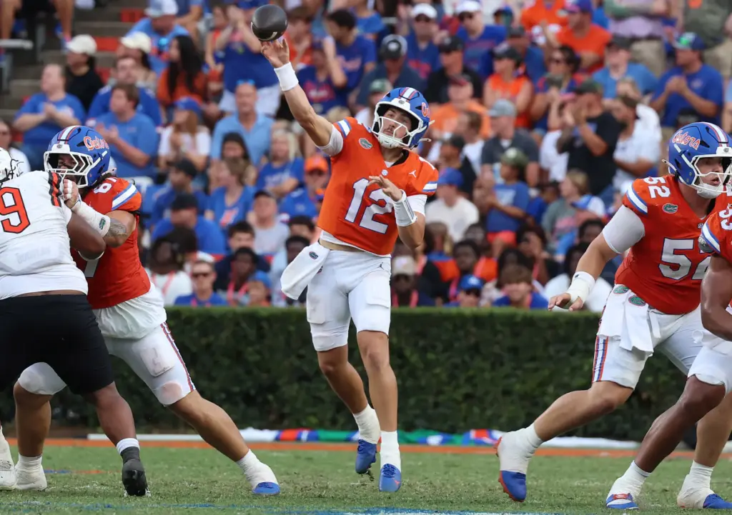 Florida qurterback Aaron Philo throws during the Campbell University at...