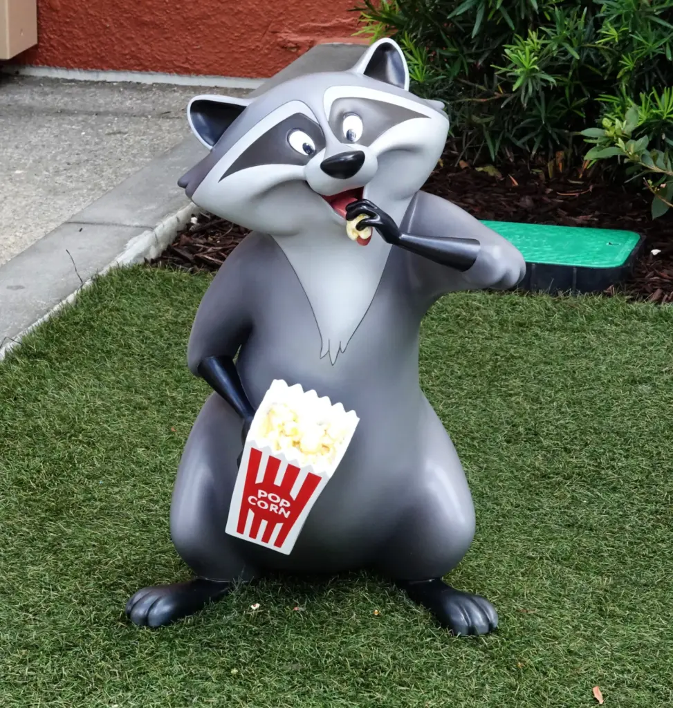 A toddler-sized Meeko from âPocahontasâ in the courtyard during a...