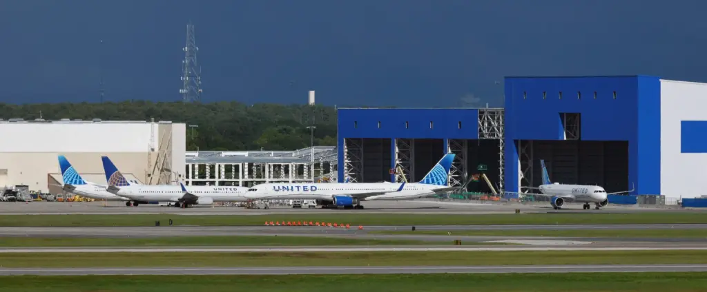 United Airlines planes at the Orlando International Airport, on Labor...