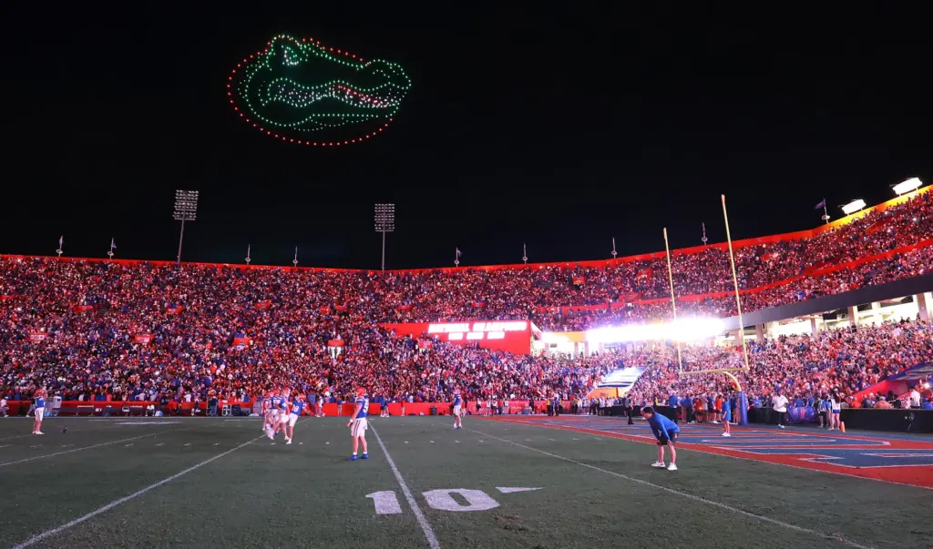 A drone show displays images during the Florida Atlantic University...