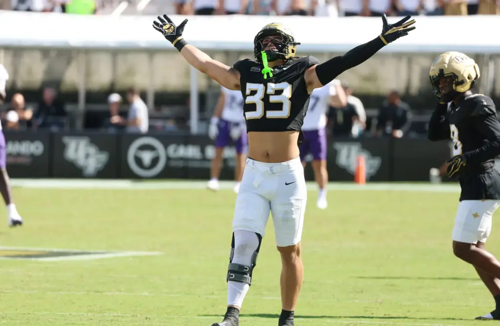 UCF linebacker Phil Picciotti celebrates during the TCU at UCF...