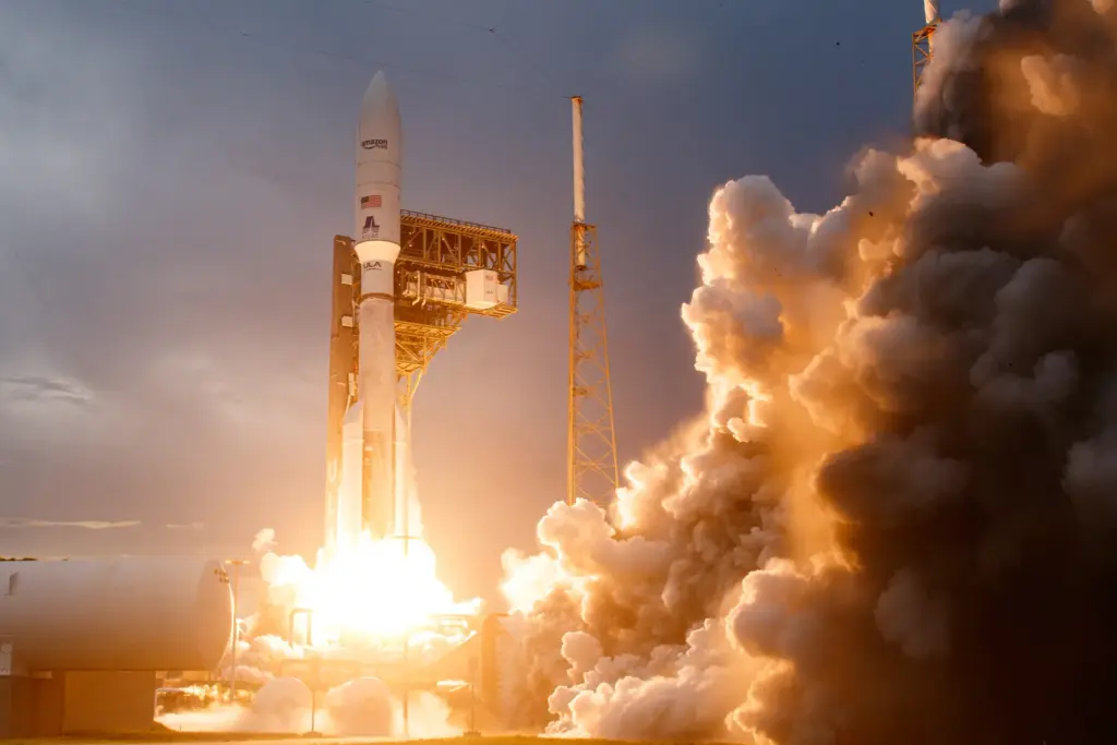 A United Launch Alliance Atlas V rocket on the Amazon...