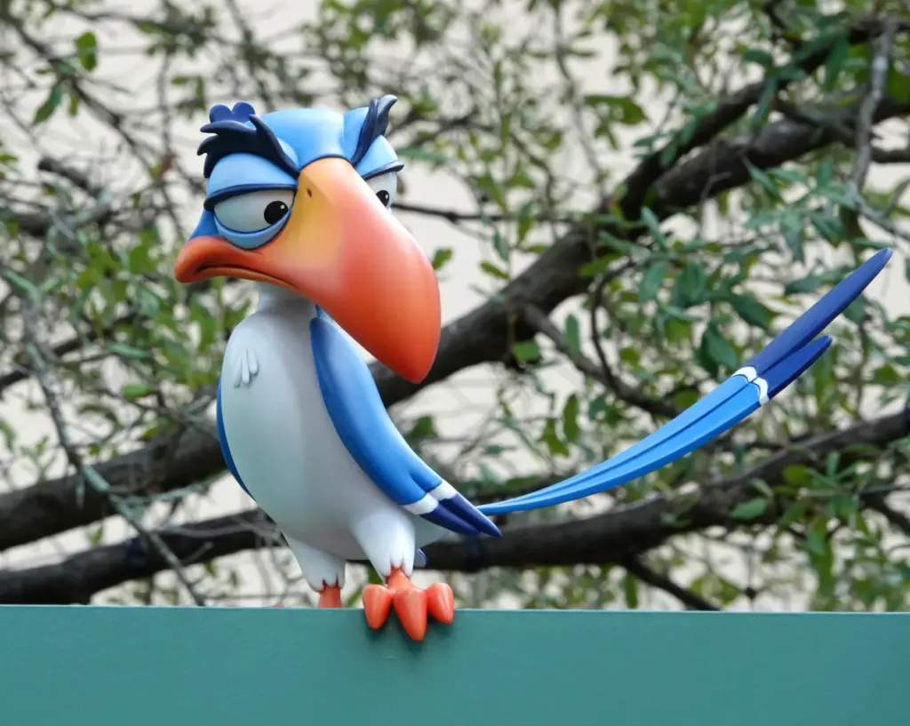 A toddler-sized Zazu from âThe Lion Kingâ keeps an eye...