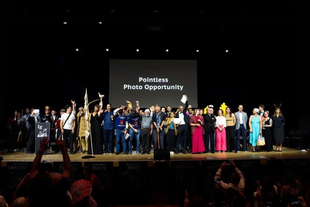The Winners the Ig Nobel Prize pose for a group...