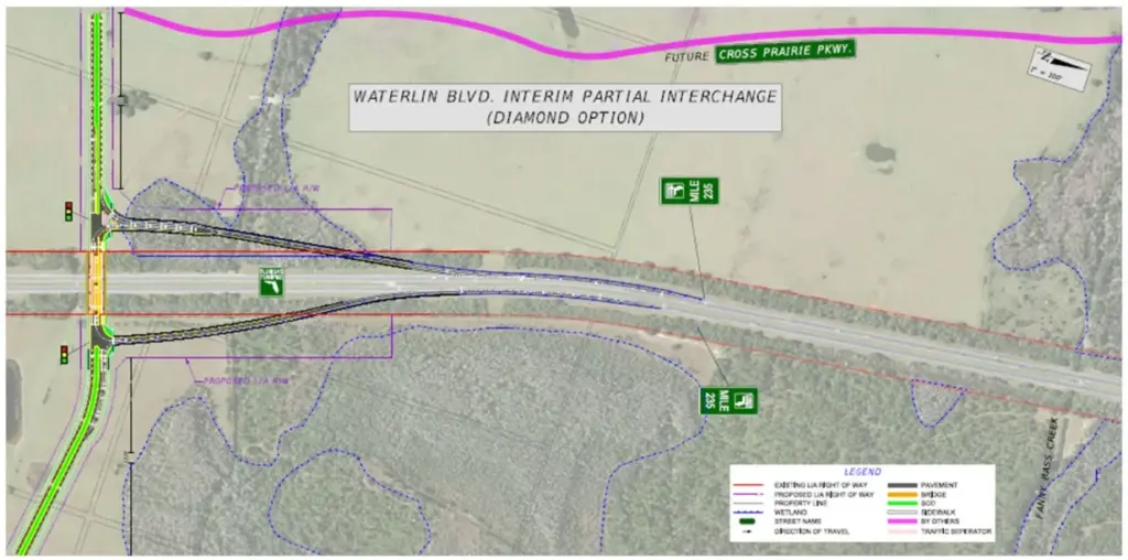 The Waterlin Boulevard overpass and northbound entrance and exit ramps...