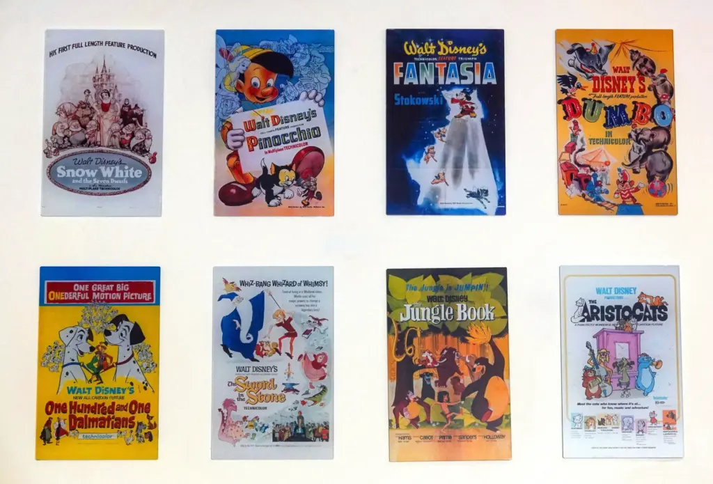 Posters from legendary Disney animated movies on display during a...