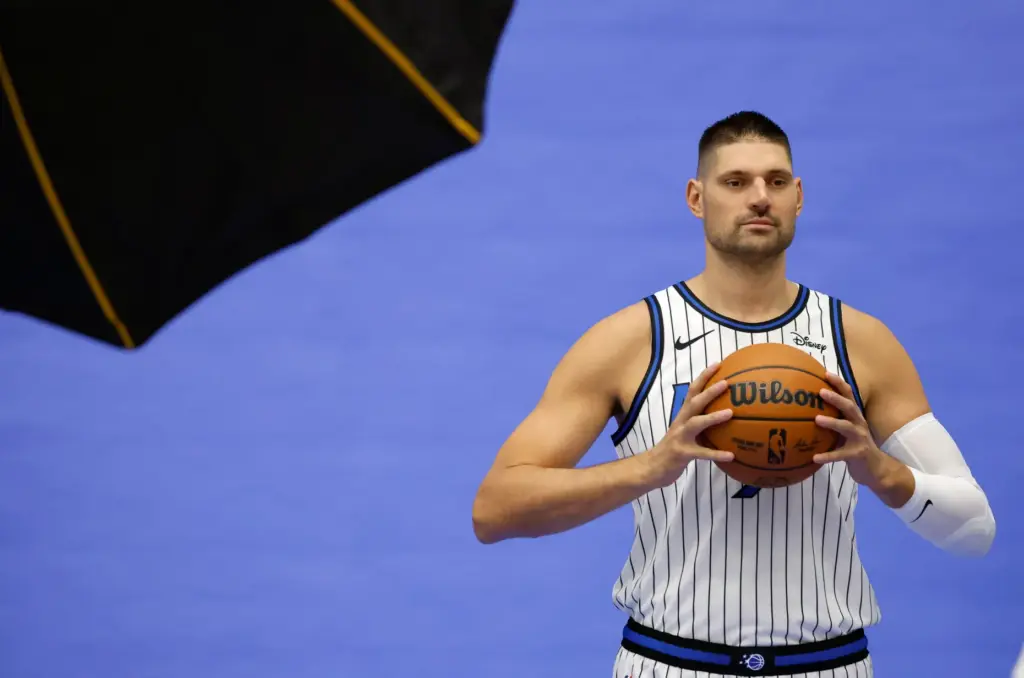 Orlando Magic Center Nikola VuÄeviÄ poses for photos during Orlando...