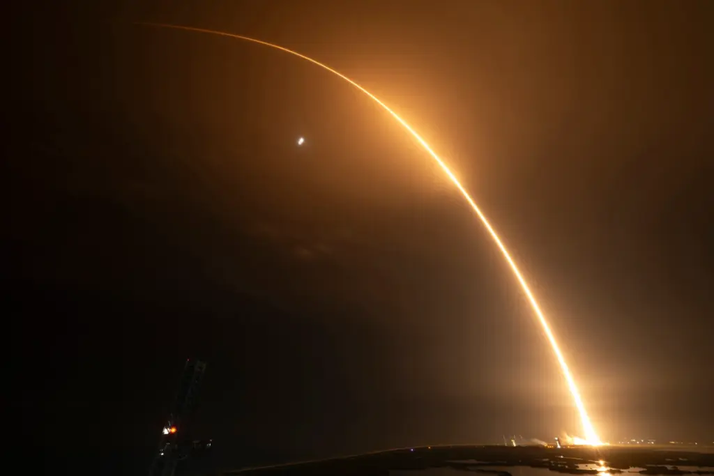 A SpaceX Falcon 9 carrying three communications satellites for AST...