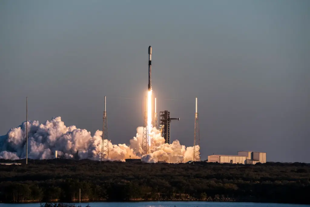 A SpaceX Falcon 9 rocket launches from Cape Canaveral Space...