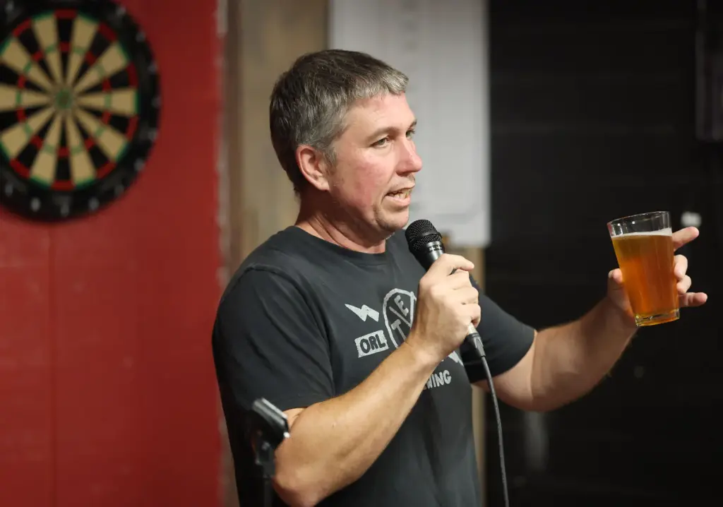 Brewery owner Mike Wallace speaks during the Pints With The...
