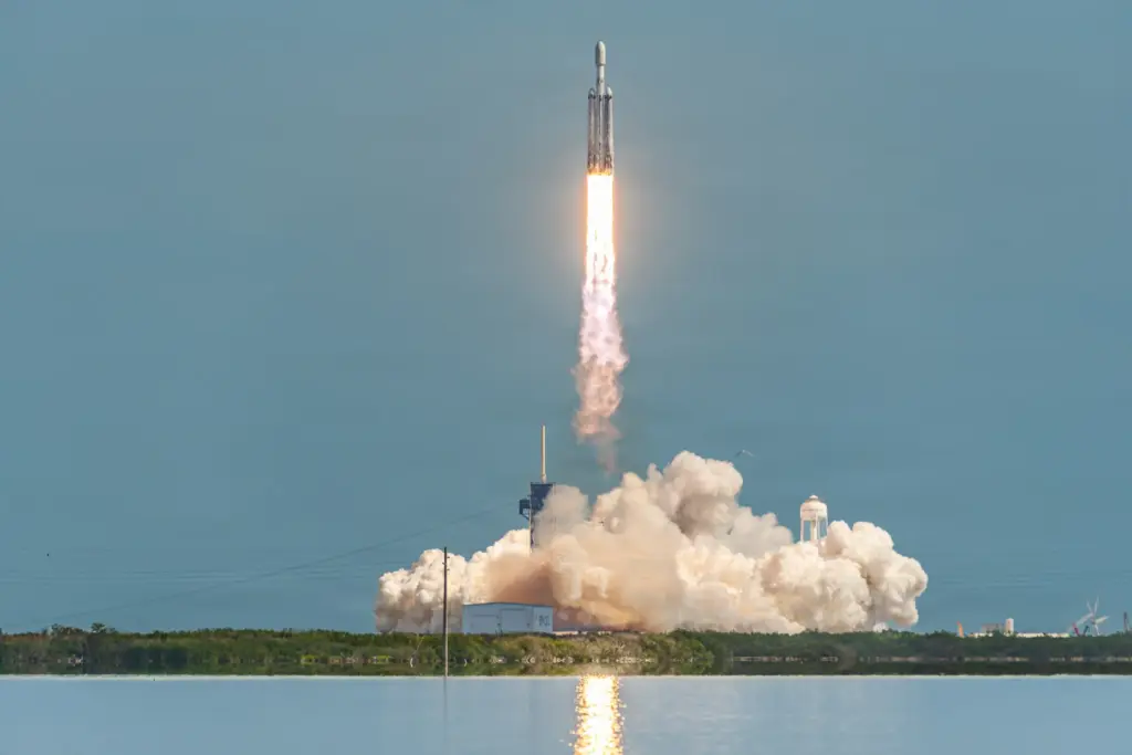 A Falcon Heavy rocket on the ViaSat-3 F3 mission launches...