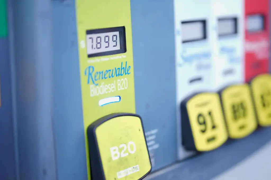 Diesel prices are displayed at a gas station.
