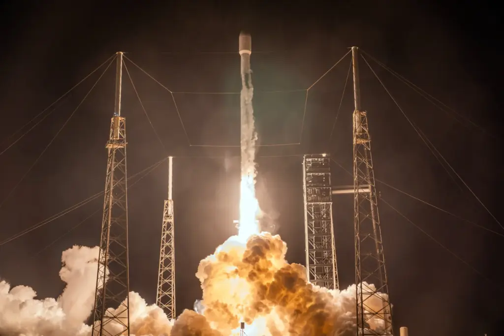A SpaceX Falcon 9 rocket launches from Cape Canaveral Space...