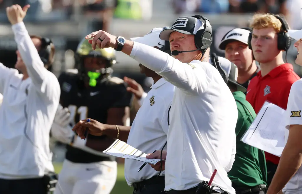 UCF coach Scott Frost coachds during the TCU at UCF...