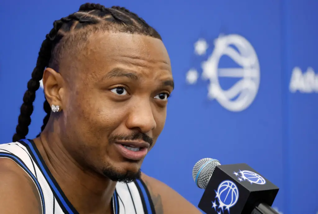 Orlando Magic Center-Forward Wendell Carter Jr. (34) speaks during the...
