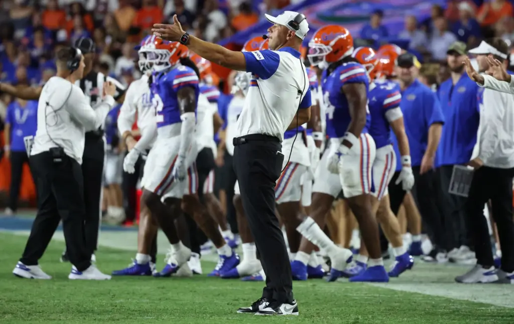 Florida coach Jon Sumrall gestures during the Florida Atlantic University...
