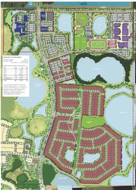 The multi-use district will have a 50-acre high school site...