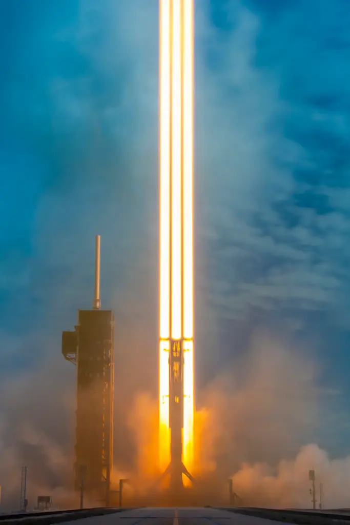 A SpaceX Falcon Heavy rocket on the ViaSat-3 F3 mission...