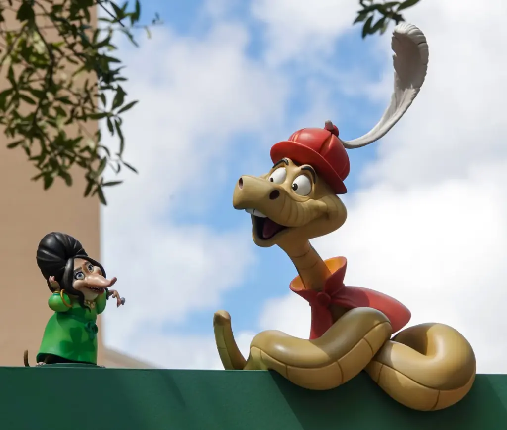 Toddler-sized characters in the courtyard during a preview of The...