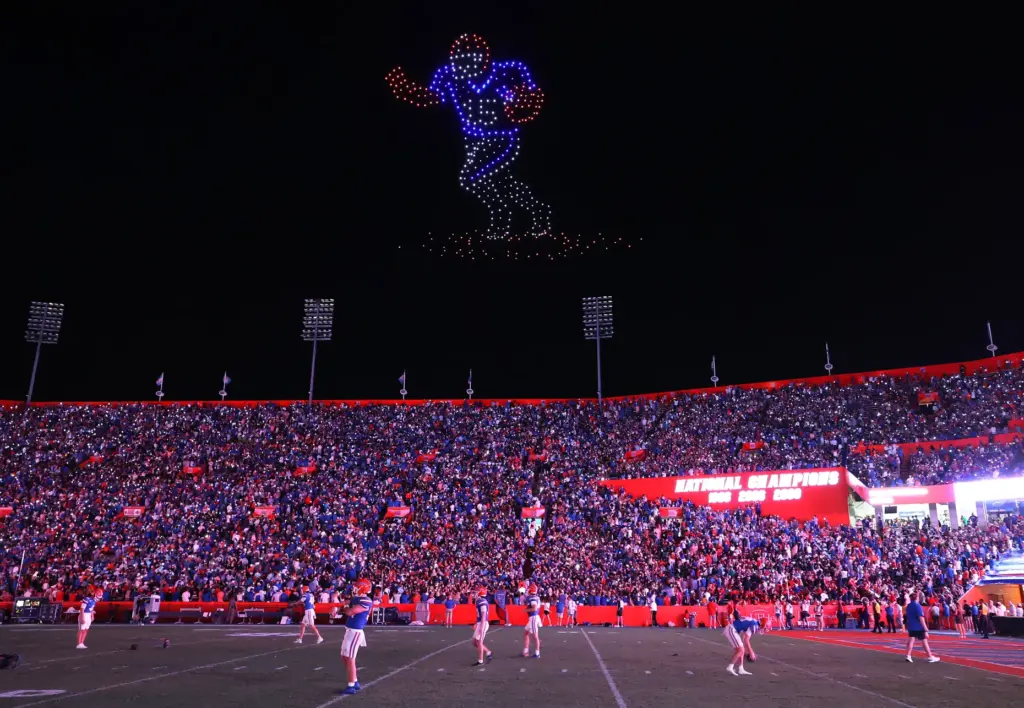A drone show displays images during the Florida Atlantic University...
