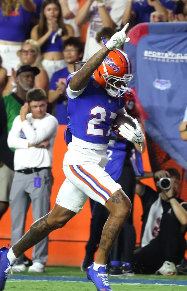 Florida cornerback Dijon Johnson (27) celebrates after an interception during...