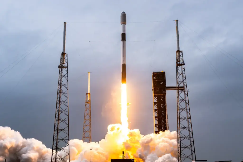 A SpaceX Falcon 9 launches from Cape Canaveral Space Force...