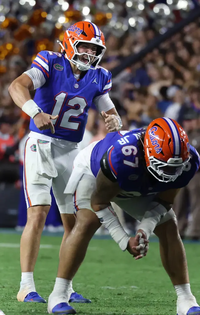 Florida quarterback Aaron Philo (12) yells during the Florida Atlantic...