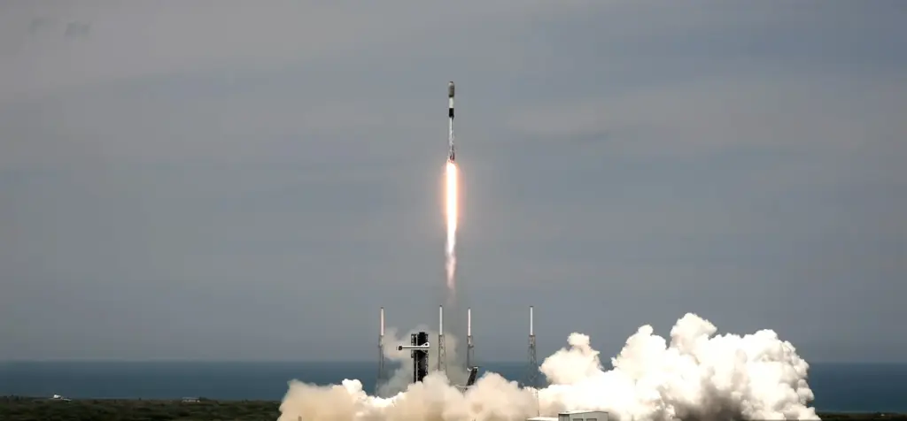 A SpaceX Falcon 9 rocket launches on a Starlink mission...