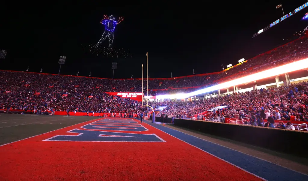 A drone show displays images during the Florida Atlantic University...