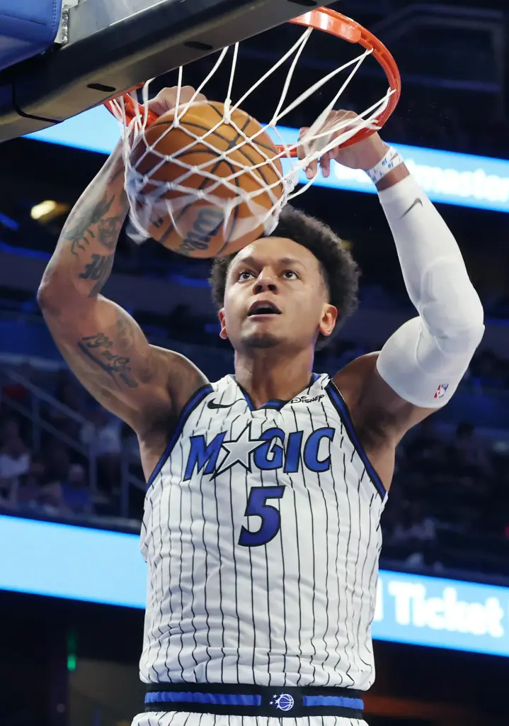 Orlando forward Paolo Banchero slam dunks during the Cleveland Cavaliers...