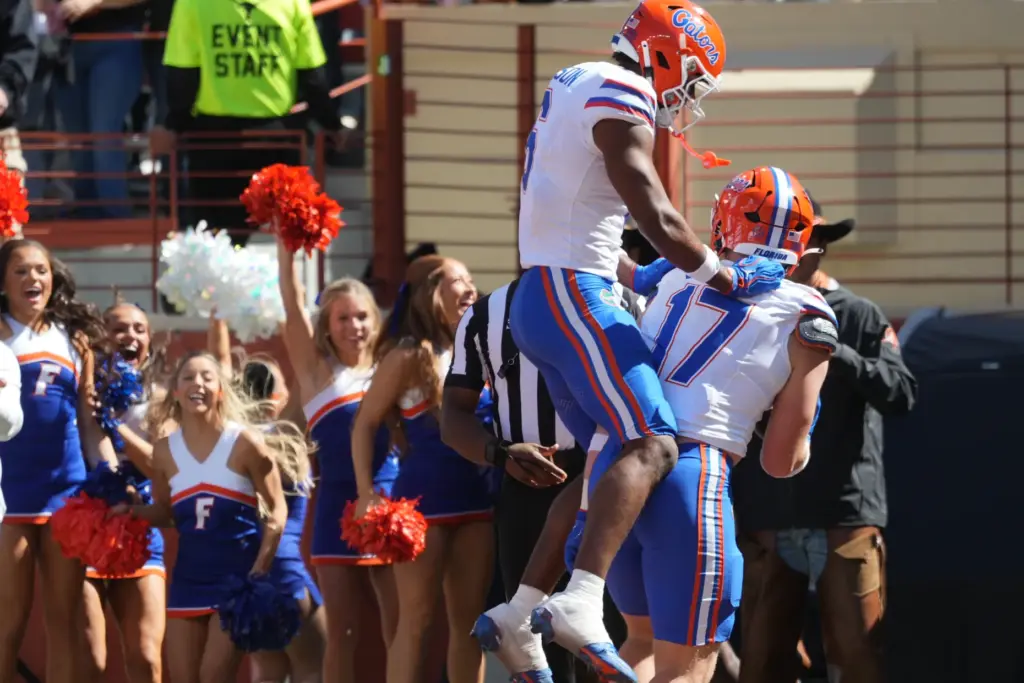 Florida tight end Lacota Dippre (17) celebrates his touchdown catch...