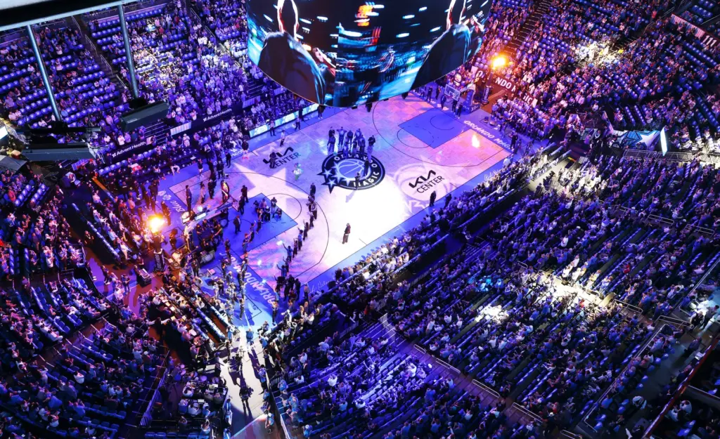 Players are introduced on the court before the start of...