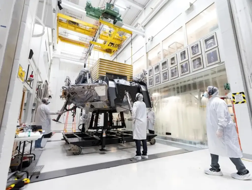 The testing team moves Voyager Technologies' Griffin-1 lunar lander through...
