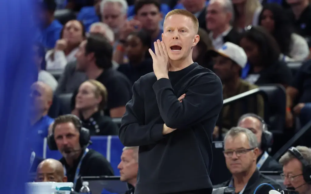 Orlando coach Sean Sweeney coaches during the Atlanta Hawks at...