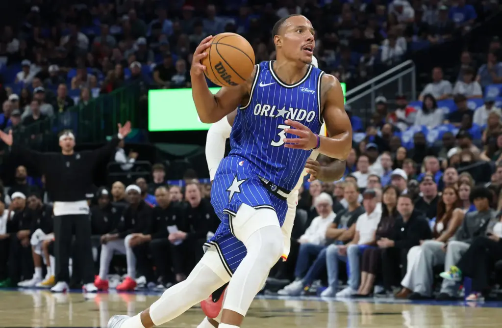Orlando guard Desmond Bane drives for a basket during the...