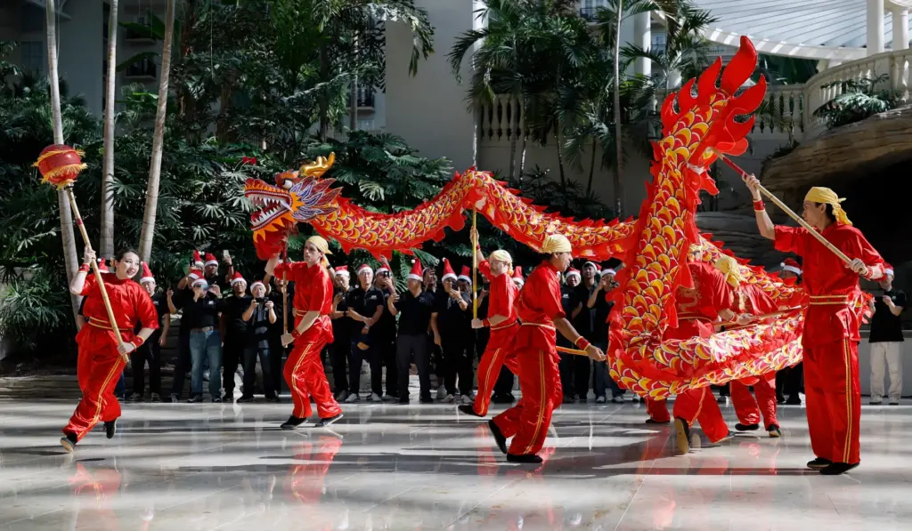 The Wah Lum Templeâs Chinese Dragon Dance perform during the...
