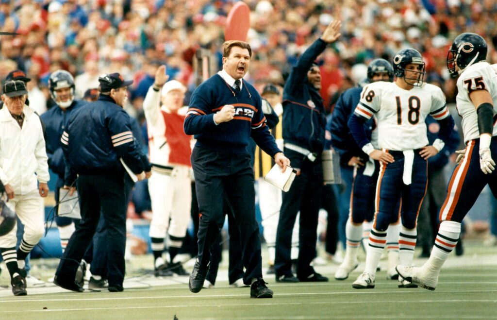 Mike Ditka during the Bears vs Patriots game in New...