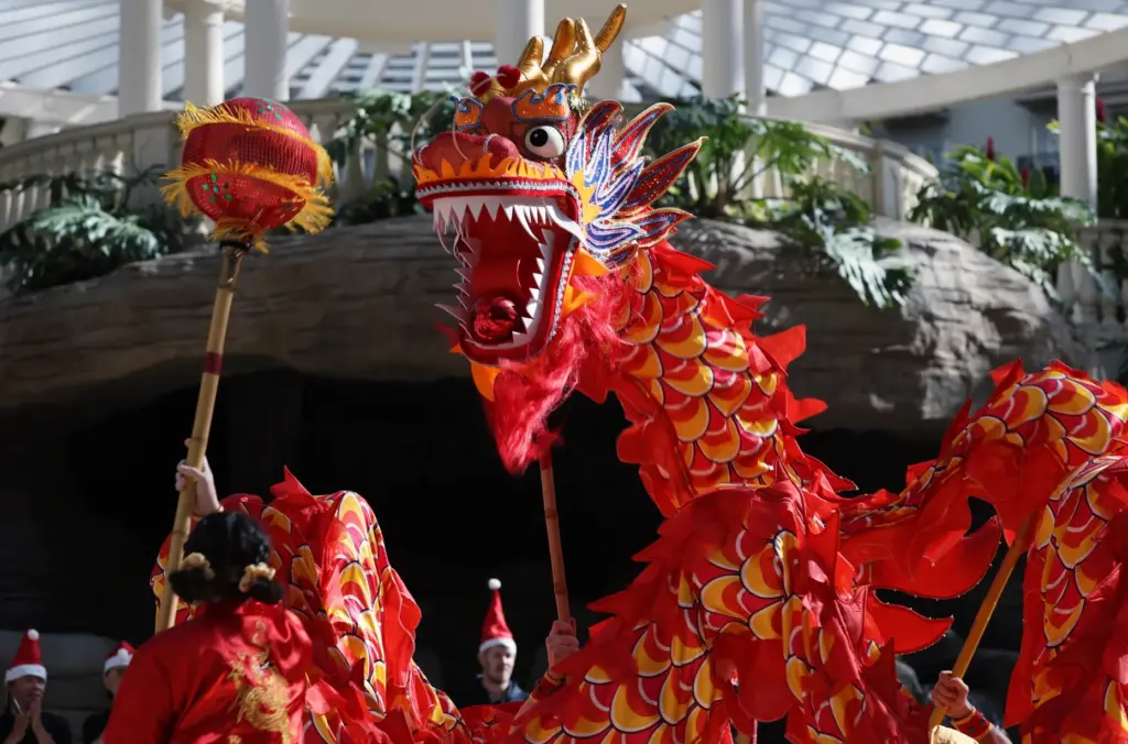 The Wah Lum Templeâs Chinese Dragon Dance perform during the...